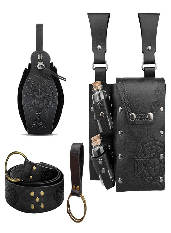 KOTORA Retro Belt Pouch Waist Pack Medieval Witch Alchemy Vials Potion Bottle Viking Renaissance Costume Cosplay Accessories (Pouch-Black) - Image 1